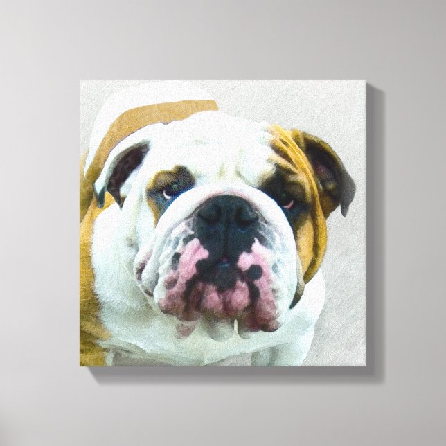 Bulldog Painting - Cute Original Dog Art Canvas Print (Front)