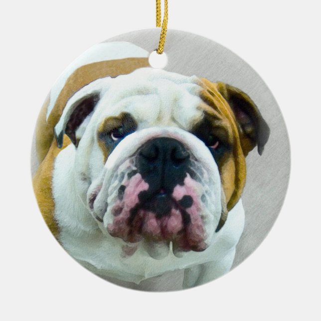 Bulldog Painting - Cute Original Dog Art Ceramic Ornament (Front)