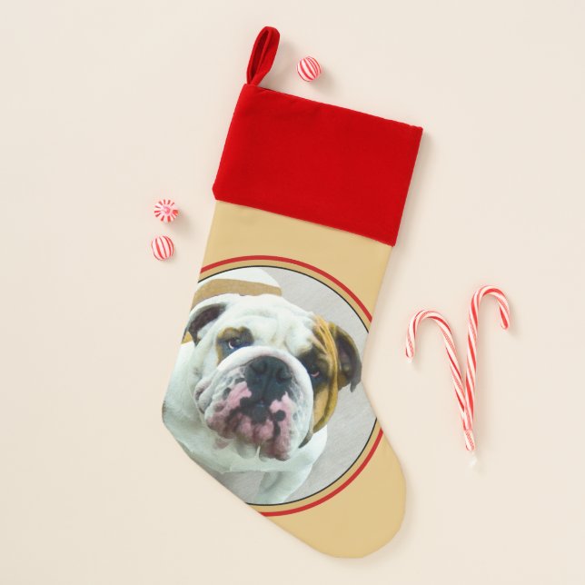 Bulldog Painting - Cute Original Dog Art Christmas Stocking (Front)