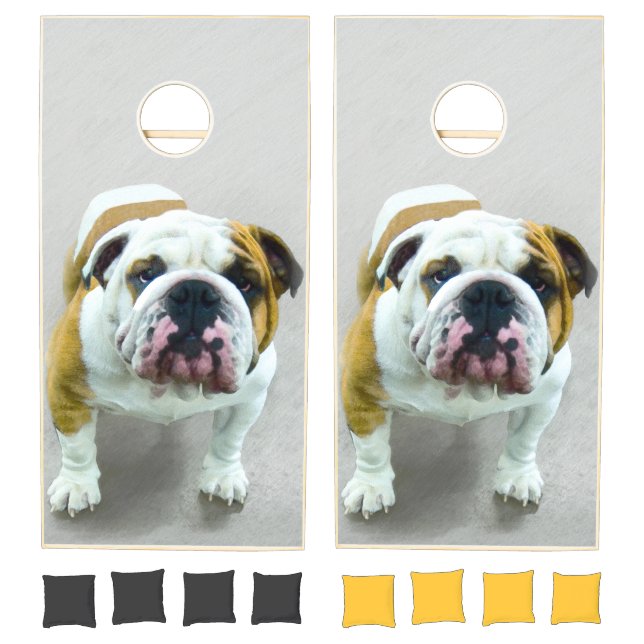 Bulldog Painting - Cute Original Dog Art Cornhole Set (Set)