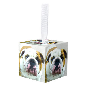 Bulldog Painting - Cute Original Dog Art Cube Ornament