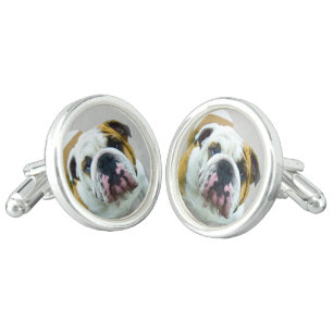 Bulldog Painting - Cute Original Dog Art Cufflinks