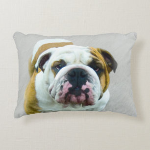 Bulldog Painting - Cute Original Dog Art Decorative Pillow