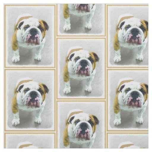 Bulldog Painting - Cute Original Dog Art Fabric