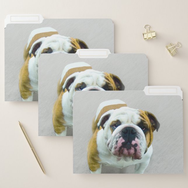 Bulldog Painting - Cute Original Dog Art File Folder (Set)