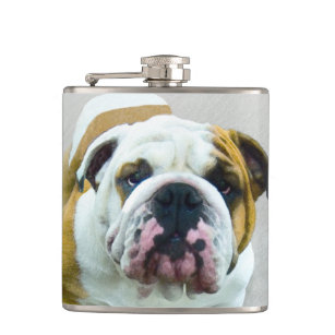 Bulldog Painting - Cute Original Dog Art Flask