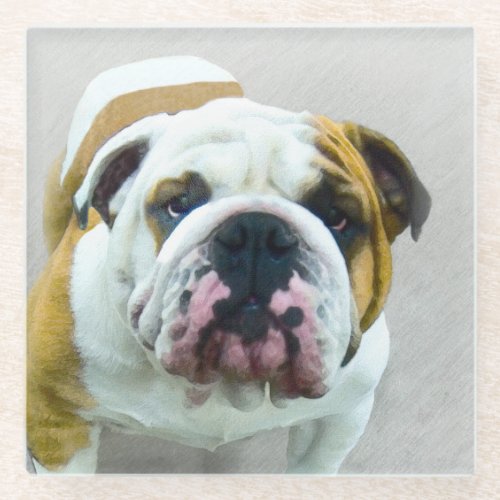 Bulldog Painting _ Cute Original Dog Art Glass Coaster