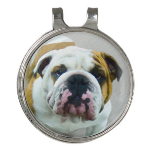 Bulldog Painting - Cute Original Dog Art Golf Hat Clip