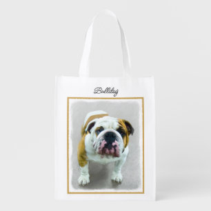 Bulldog Painting - Cute Original Dog Art Grocery Bag