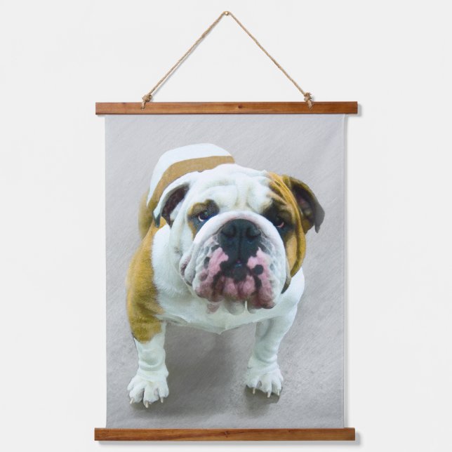 Bulldog Painting - Cute Original Dog Art Hanging Tapestry (Front)