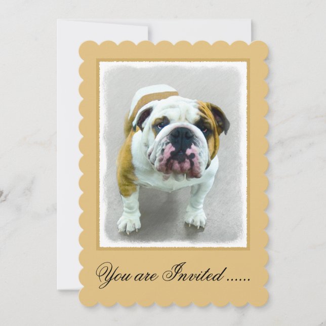 Bulldog Painting - Cute Original Dog Art Invitation (Front)