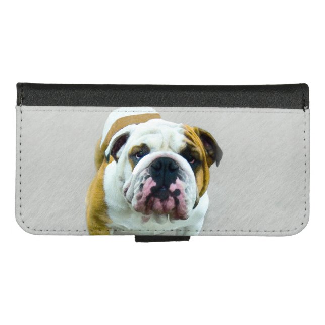 Bulldog Painting - Cute Original Dog Art iPhone Wallet Case (Front (Horizontal))
