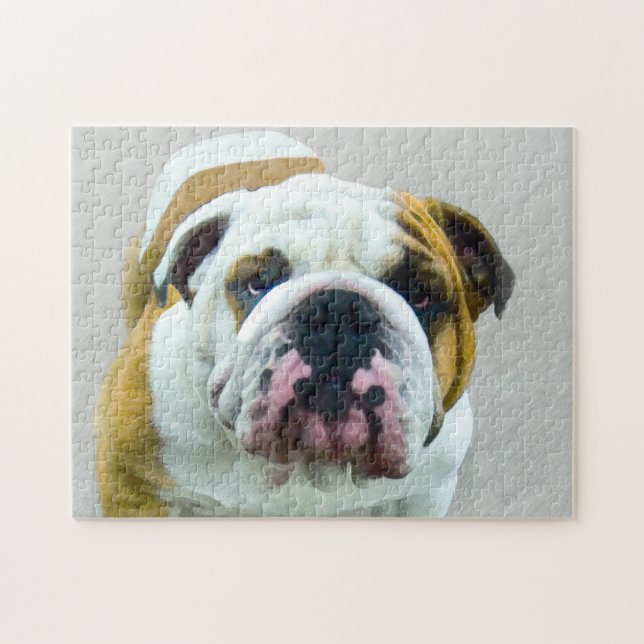 Bulldog Painting - Cute Original Dog Art Jigsaw Puzzle (Horizontal)