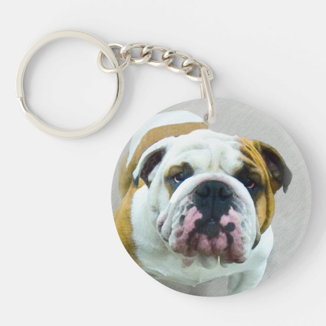 Bulldog Painting - Cute Original Dog Art Keychain (Front)