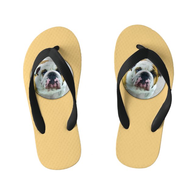 Bulldog Painting - Cute Original Dog Art Kid's Flip Flops (Footbed)
