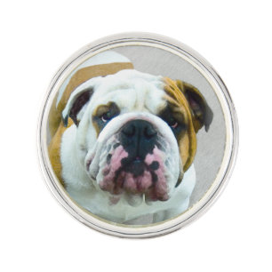 Bulldog Painting - Cute Original Dog Art Lapel Pin