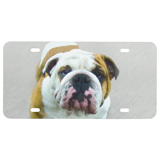 Bulldog Painting - Cute Original Dog Art License Plate (Front)