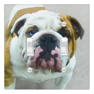 Bulldog Painting - Cute Original Dog Art Light Switch Cover