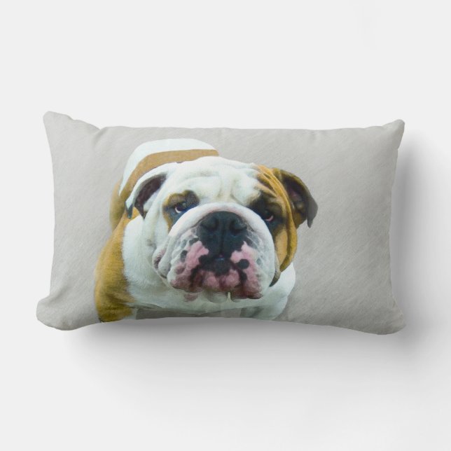 Bulldog Painting - Cute Original Dog Art Lumbar Pillow (Front)