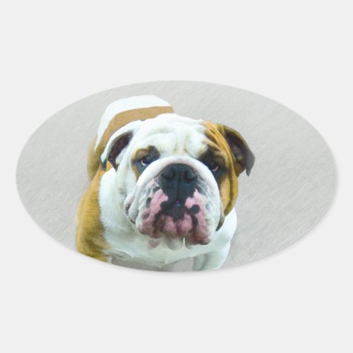 Bulldog Painting _ Cute Original Dog Art Oval Sticker