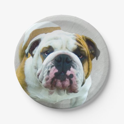 Bulldog Painting _ Cute Original Dog Art Paper Plates