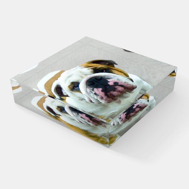 Bulldog Painting - Cute Original Dog Art Paperweight (Angled)