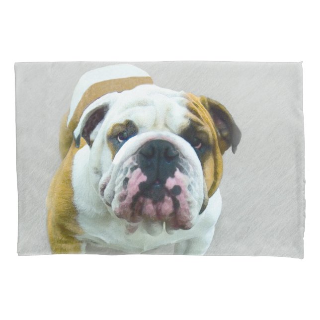 Bulldog Painting - Cute Original Dog Art Pillow Case (Front)