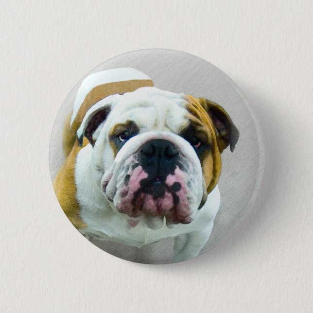 Bulldog Painting - Cute Original Dog Art Pinback Button (Front)