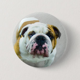 Bulldog Painting - Cute Original Dog Art Pinback Button