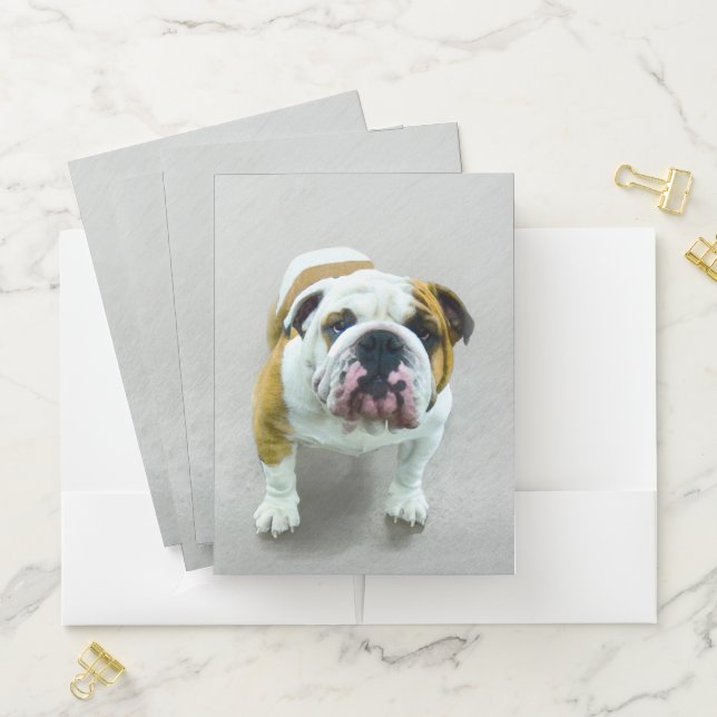 Bulldog Painting - Cute Original Dog Art Pocket Folder (In Situ)