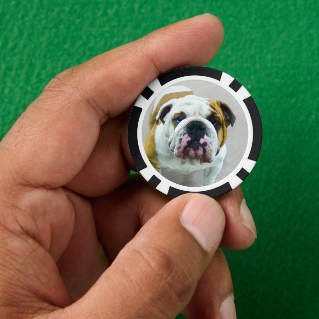 Bulldog Painting - Cute Original Dog Art Poker Chips (Hand)