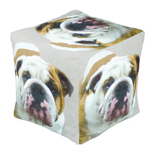 Bulldog Painting - Cute Original Dog Art Pouf