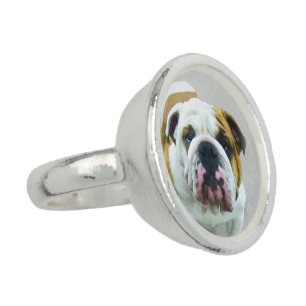 Bulldog Painting - Cute Original Dog Art Ring