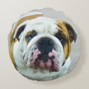 Bulldog Painting - Cute Original Dog Art Round Pillow