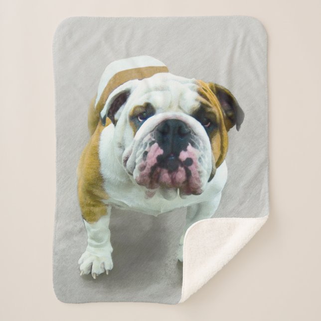 Bulldog Painting - Cute Original Dog Art Sherpa Blanket (Front)