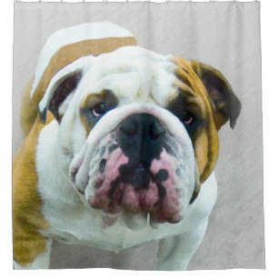 Bulldog Painting - Cute Original Dog Art Shower Curtain