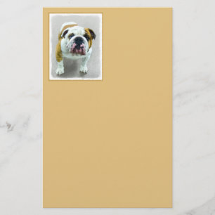 Bulldog Painting - Cute Original Dog Art Stationery