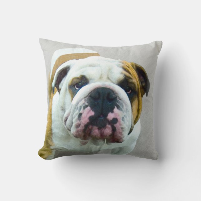 Bulldog Painting - Cute Original Dog Art Throw Pillow (Front)