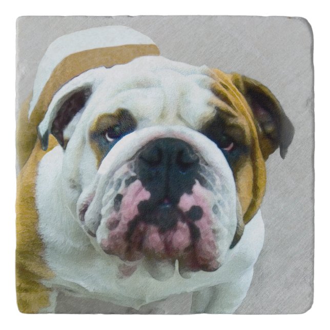 Bulldog Painting - Cute Original Dog Art Trivet (Front)