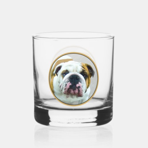 Bulldog Painting _ Cute Original Dog Art Whiskey Glass