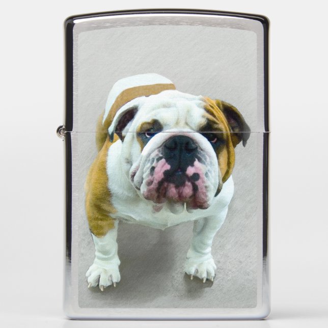 Bulldog Painting - Cute Original Dog Art Zippo Lighter (Front)
