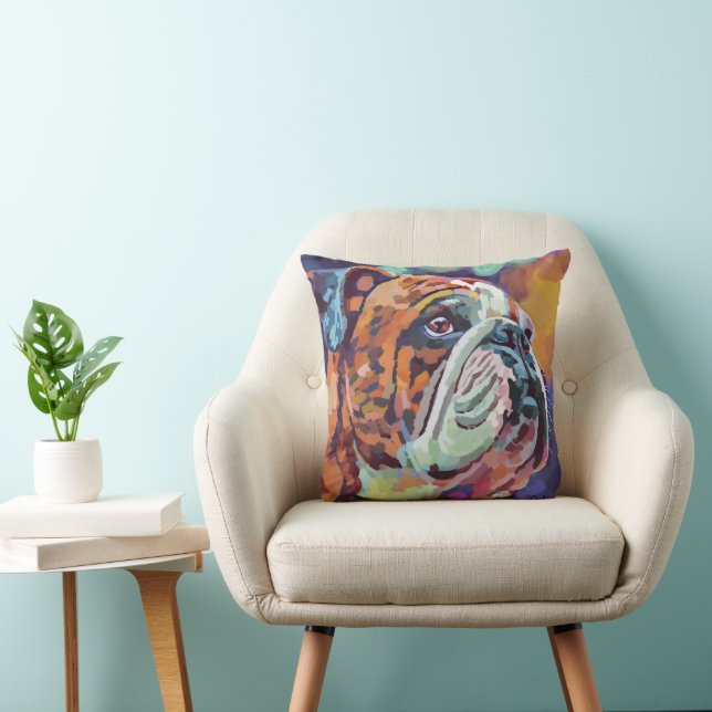 Bulldog Painting -Forever Loved Pet Throw Pillow (Chair)