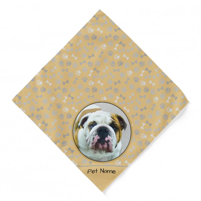 Bulldog Painting Red and White English Pet Dog Art Bandana (Front)