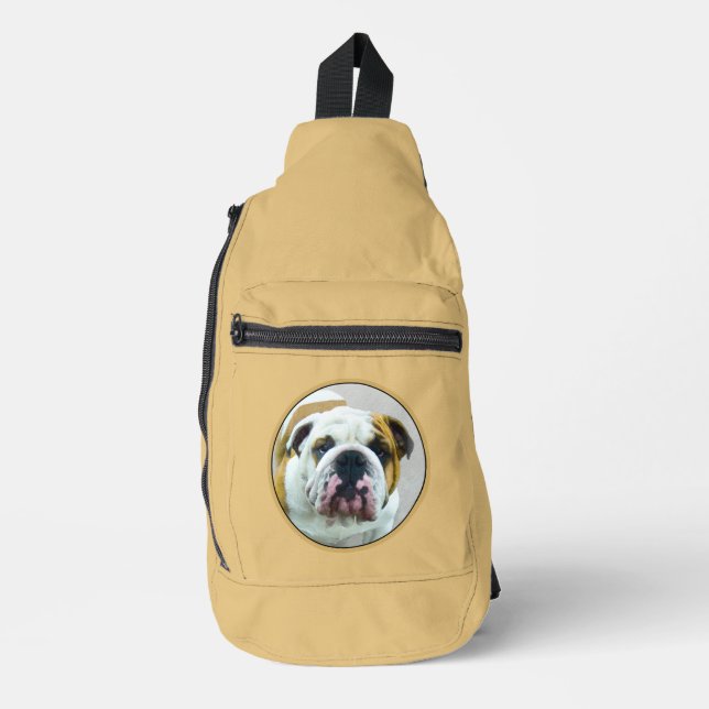 Bulldog Painting Red and White English Pet Dog Art Sling Bag (Front)