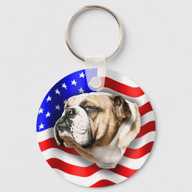 Bulldog Patriot US Flag Keychain (Front)