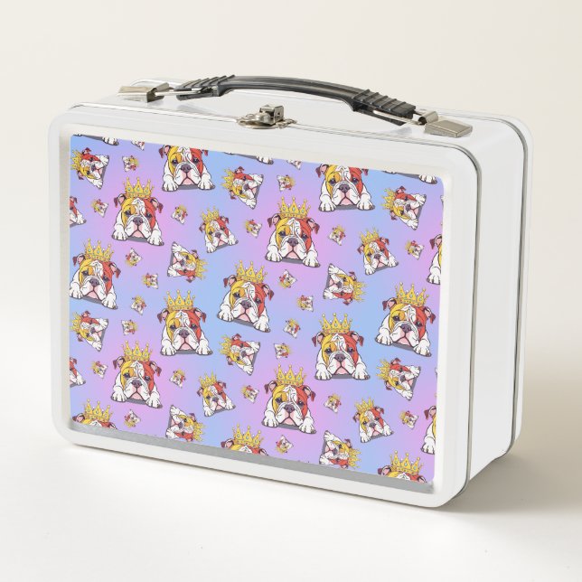 Bulldog pattern metal lunch box (Front)