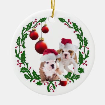 Bulldog Pawsitively Wonderful Christmas Wishes Ceramic Ornament by 4westies at Zazzle