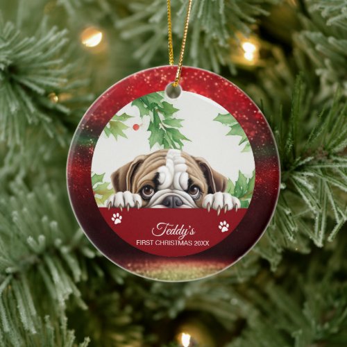 Bulldog Personalized First Christmas Ceramic Ornament