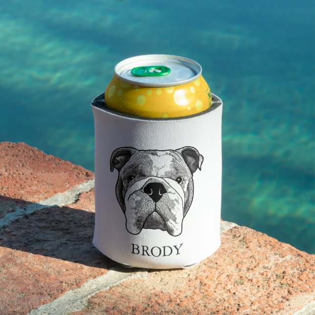 Bulldog Personalized Hand Drawing Can Cooler (In Situ Pool)