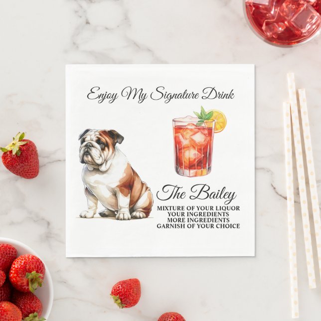 Bulldog Personalized Signature Drink Wedding Pet Napkins (Insitu)